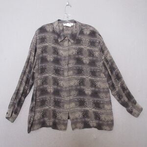 Vintage Jones New York Top Plus 16W Silk Button Loop Collar‎ Timeless Printed
